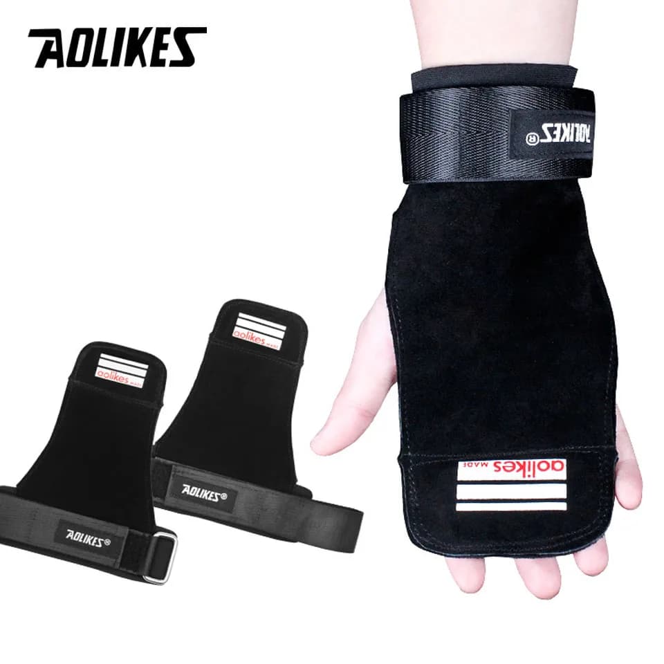 AOLIKES Wrist Straps For Weight Lifting Hooks Palm Padding For Deadlifting Powerlifting Heavy Pull Lift Home Gym Strength Training
