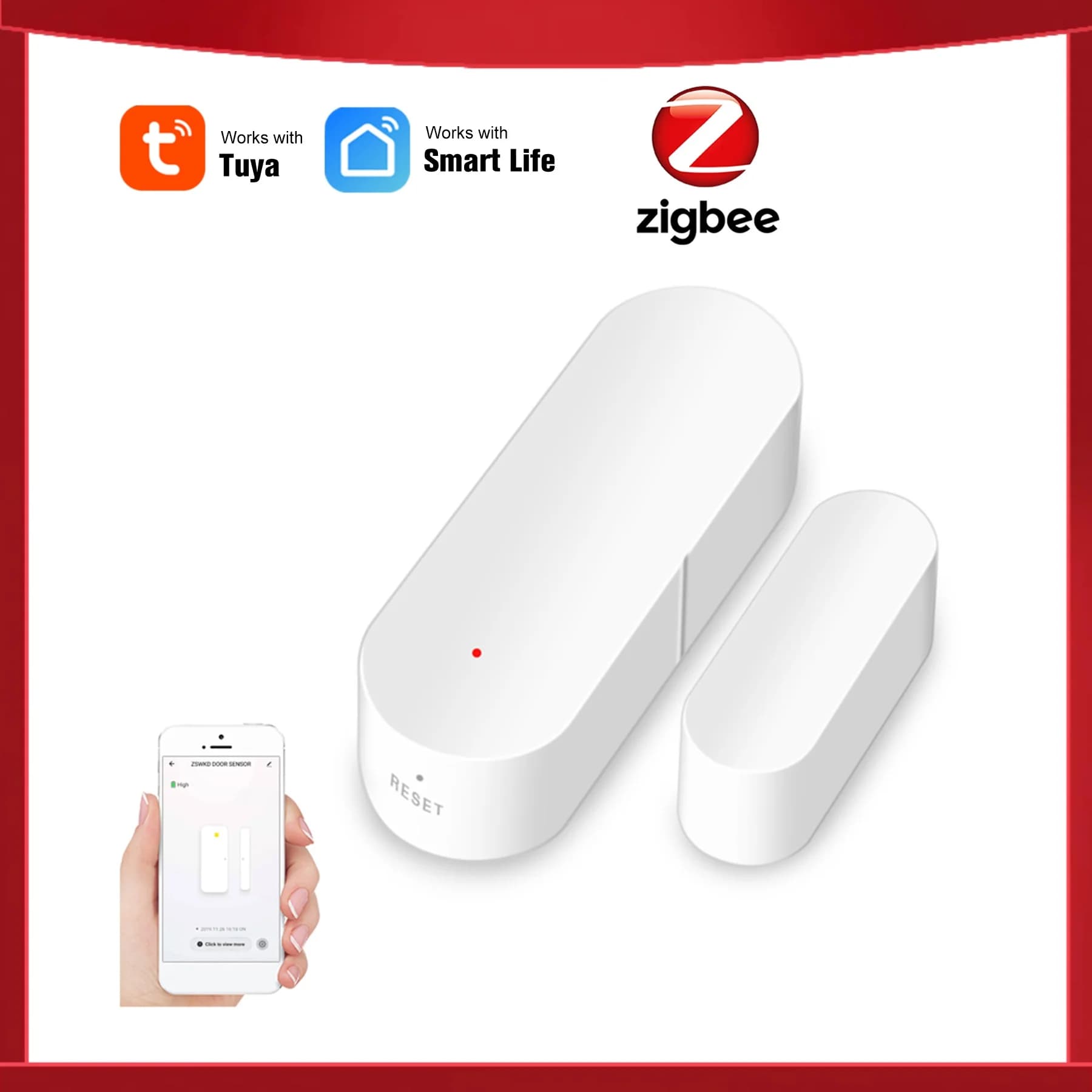 Sensore di Sicurezza Domestica Zigbee, Allarme Intelligente, Controllo APP Tuya, Rilevatore di Apertura/Chiusura Porte, Interruttore Magnetico, Sensore per Finestre