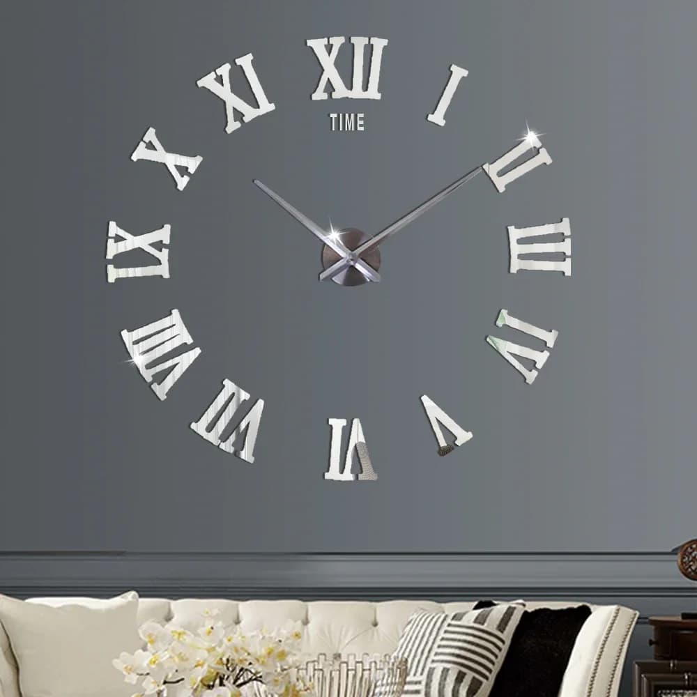 Orologio da parete grande 3D fai-da-te Specchio acrilico silenzioso Orologio da parete decorativo autoadesivo Adesivo Design moderno Numeri romani