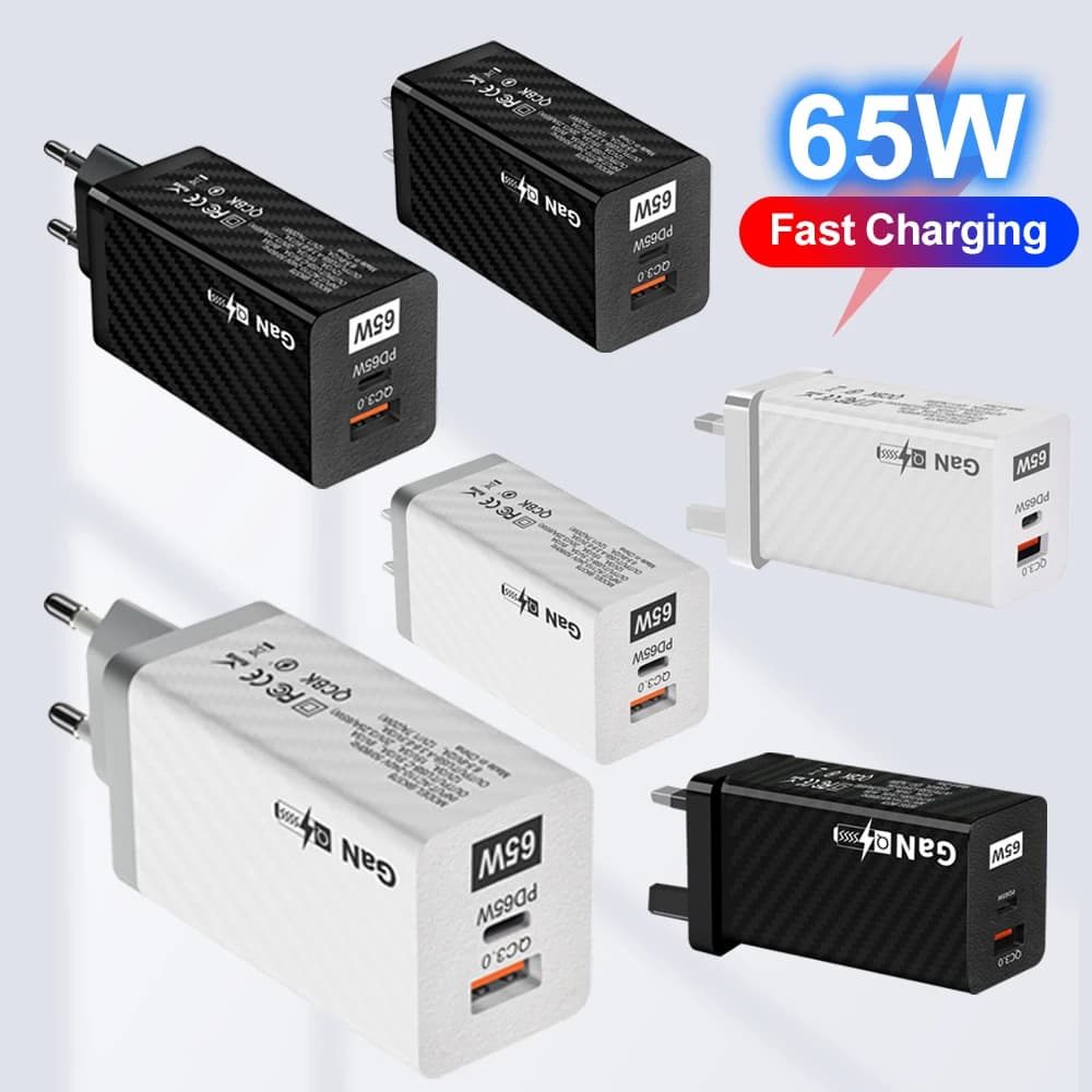Caricatore USB C GaN da 65 W PD Tipo C Adattatore da parete per telefono cellulare a ricarica rapida rapida per iPhone 15 Xiaomi 14 Samsung