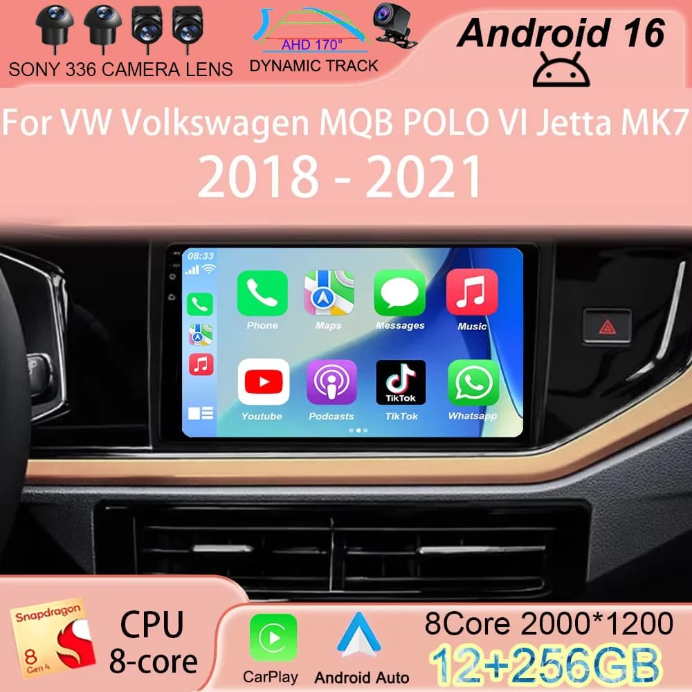 Autoradio Android 16 with Carplay for VW Volkswagen MQB POLO VI Jetta MK7 2018-2020 2021, Multimedia player with GPS and WIFI
