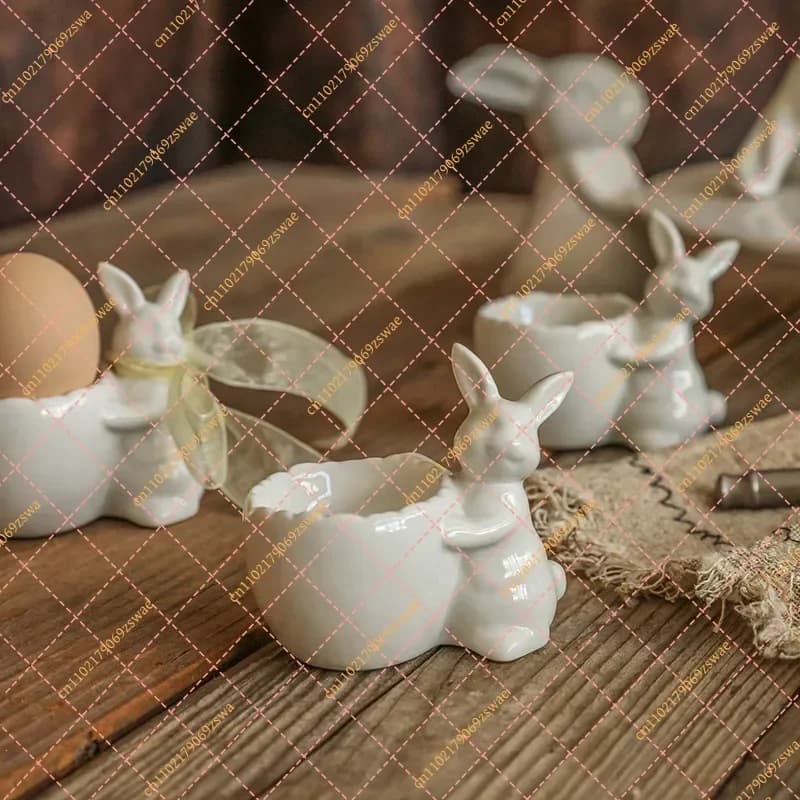 Pure White Ceramic Rabbit Egg Cup, Creative Home Decor Ornament & Candle Holder