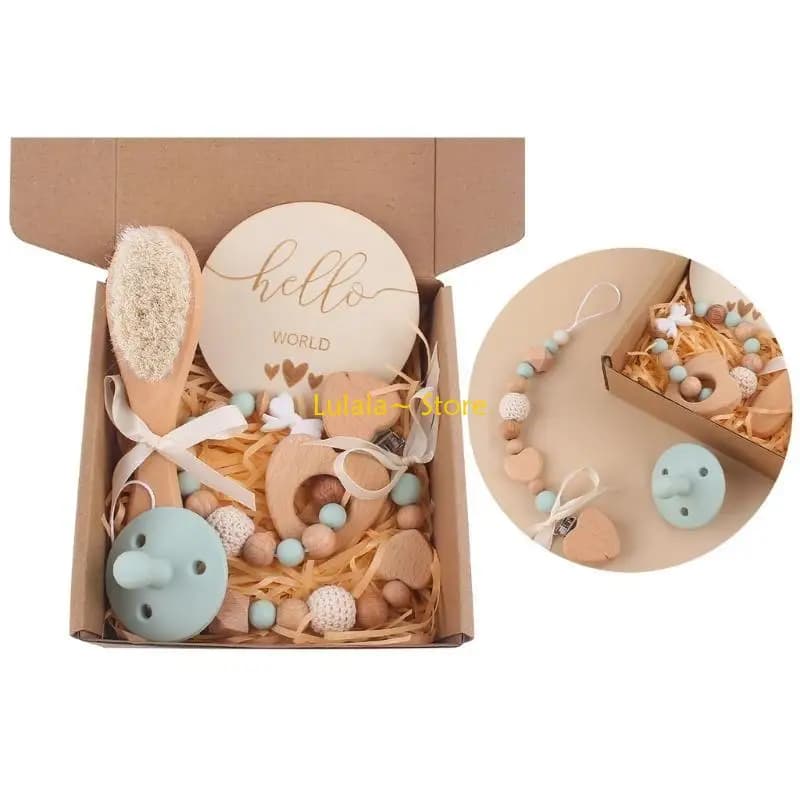 Y4QA Set regalo per dentizione Massaggiagengive per bambini con portaciuccio Pacchetto carta spazzola per capezzoli