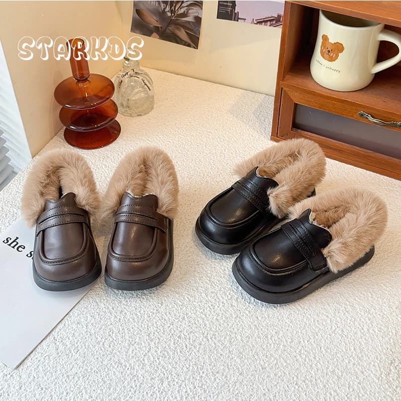 Mocassini in pelliccia calda con suola spessa Ragazza per bambini Scarpe basse in pelle soffice peluche invernale Bambino Bambino di lusso Vera pelliccia di coniglio Scuola Zapatos