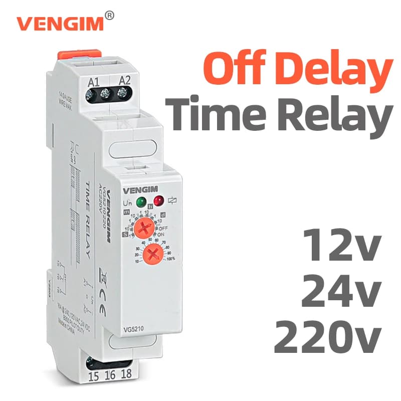 VENGIM Relè temporizzato con ritardo spegnimento 220 V o AC/DC12V-240V Interruttore timer tramite guida Din