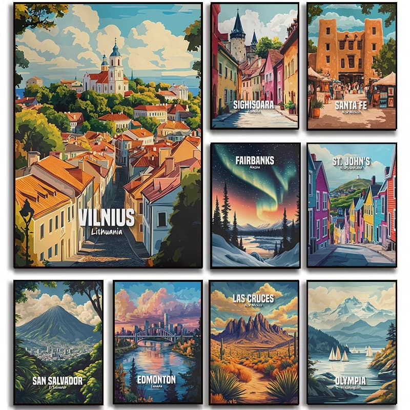 Poster Astratto di Paesaggi Naturali Classici di Romania, Alaska e Lituania, Quadri con Pittura Diamantata, Decorazioni per la Casa