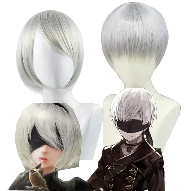 Anime NieR: Automata 2B 9S Cos Parrucche Argento Grigio Breve Rettilineo Cosplay Parrucca Sintetica YoRHa No.9 Modello S Parrucche Costume