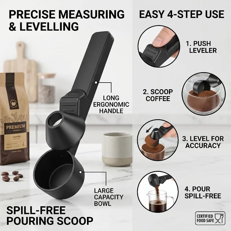 Creative Leakproof Coffee Scoop Long Handle Large Capacity Sliding Measuring Spoon for Protein Powder Kitchen Bar Coffee