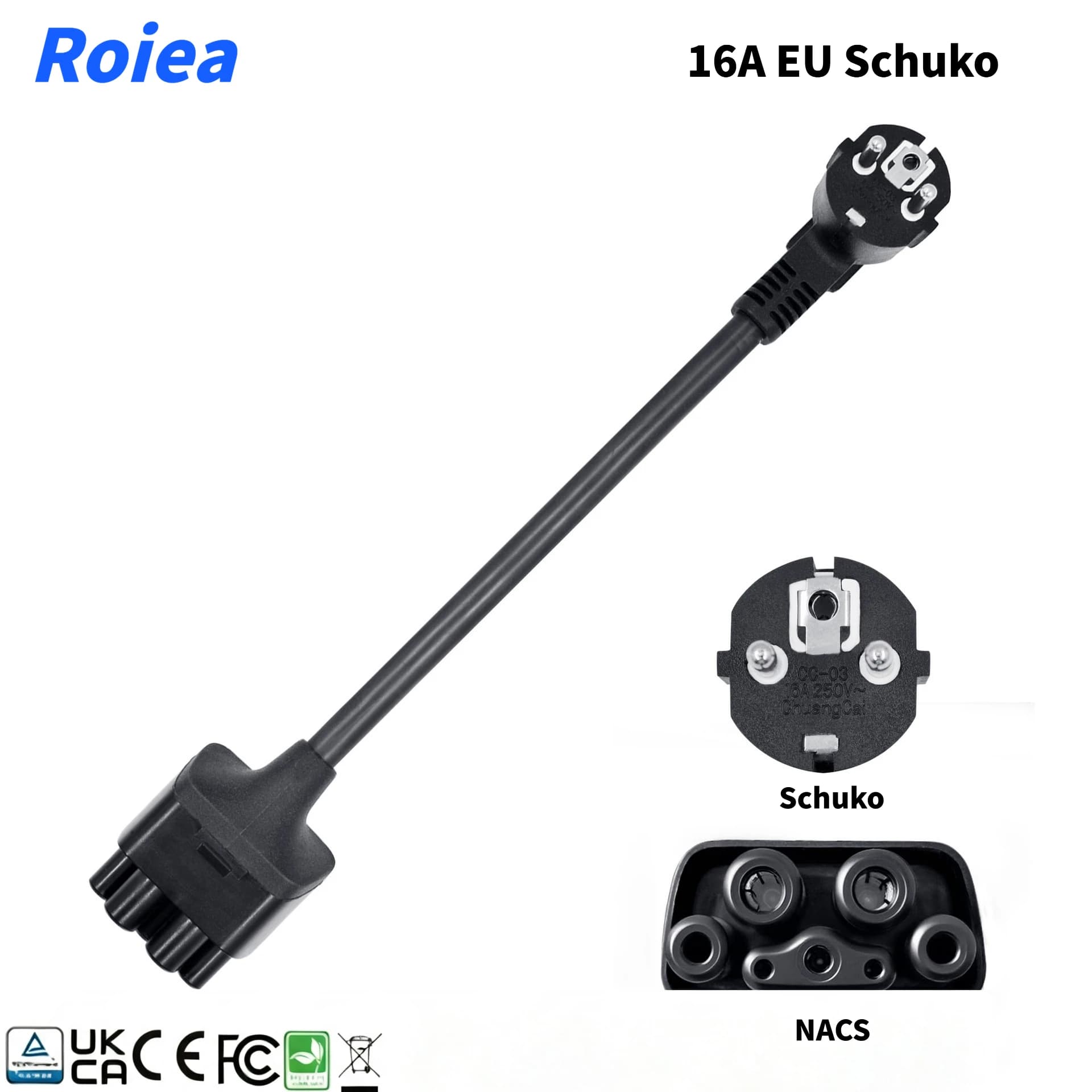 EU 16A Schuko NEMA Adapter for Tesla Gen 2 Universal Mobile Connector TPE Cable EV Charging Plug Compatible with Model 3 S X Y