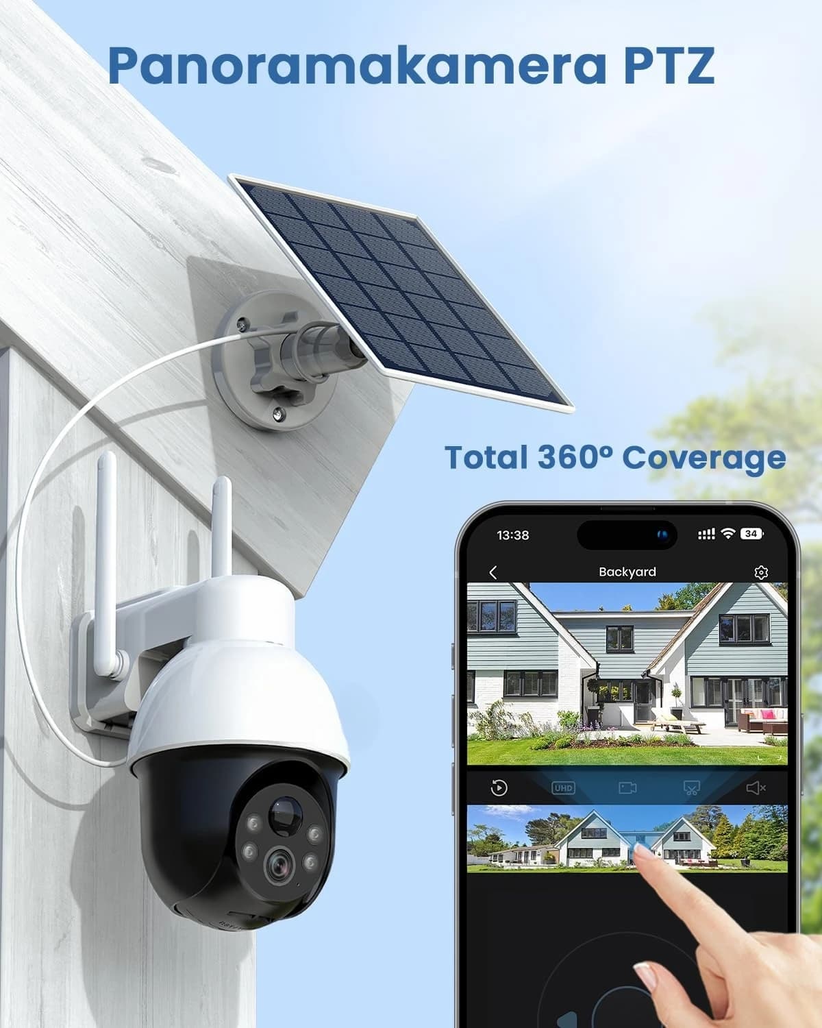 Sistema di telecamere di sicurezza solari 3K/5MP Wireless Outdoor, telecamera WiFi alimentata a batteria per la sicurezza domestica, PTZ panoramico, tracciamento automatico