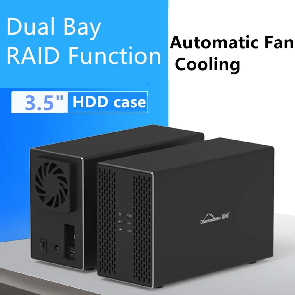 Custodia per disco rigido esterno Dual Bay 3.5 Raid Array Cabinet Array per disco rigido SATA con funzione RAID Scatola per array di dischi USB Dual Bay