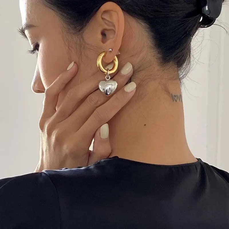 Nuovi Orecchini a Cerchio Minimalisti con Pendente a Cuore in Oro e Argento, Stile Coreano alla Moda per Feste
