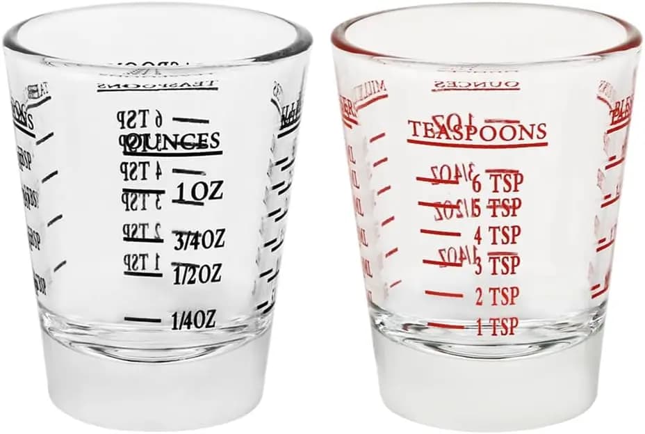 Set of 2 Shot Glasses with Measurement Marks for Espresso Wine and More, 1oz 2 Tbs 30ml, Red+Black