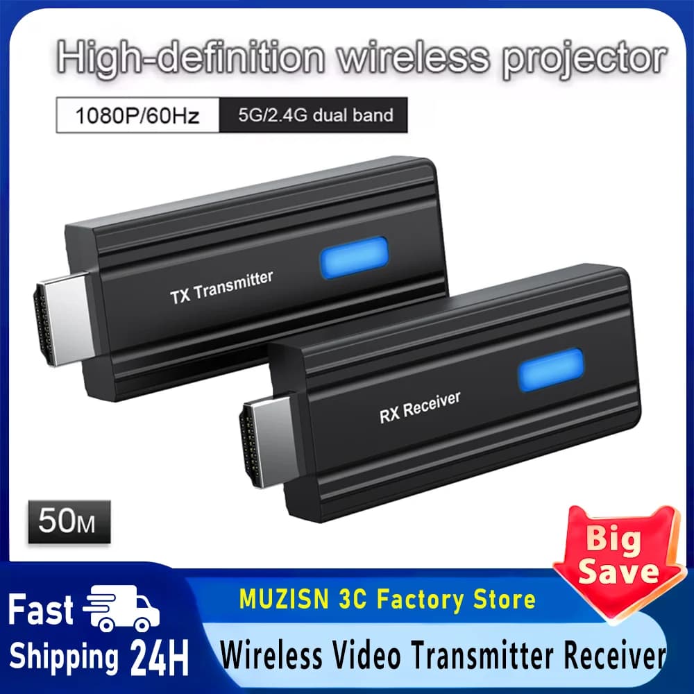 Trasmettitore e Ricevitore Video Wireless HDMI da 50M, Adattatore Display per Trasmissione Video Senza Fili, Cavo per Mirroring Schermo da Fotocamera/PC a TV
