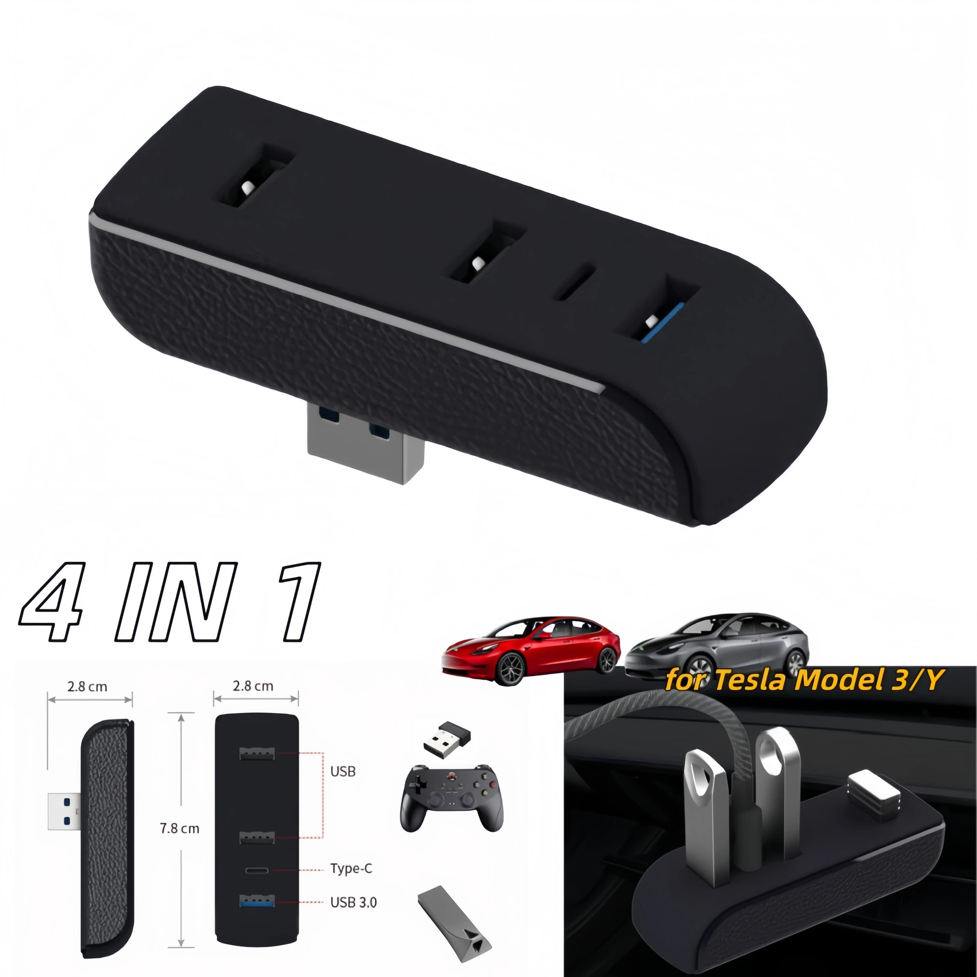 Per Tesla Modello 3 Y Guanti Docking Box Hub USB Docking Station 4-in-1 Extender Ricarica rapida Trasferimento dati Aggiornamento Accessori auto