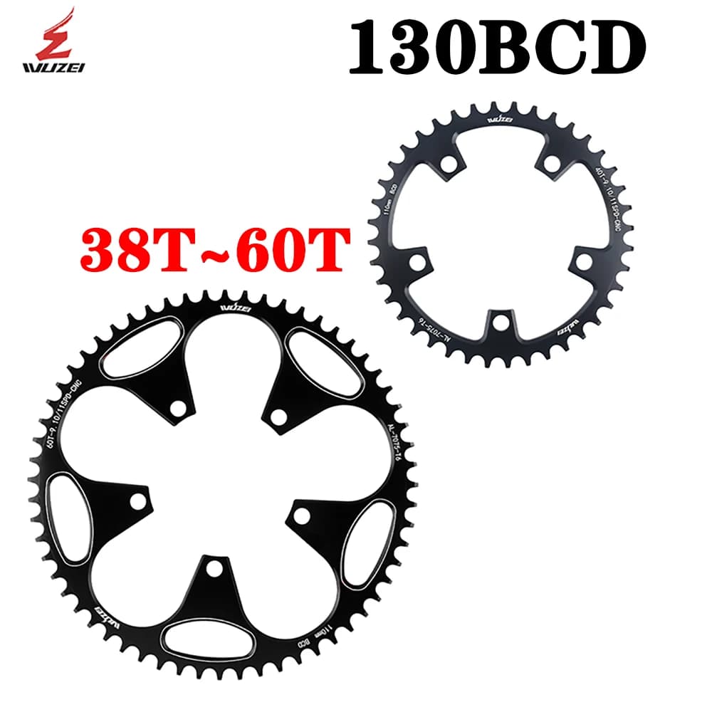 WUZEI 130 BCD Corona per bicicletta Stretta larga Stelle 38 40 42 44 46 48 50 52 54 56 58 60T 130BCD AL7075 Pignone per bici da strada