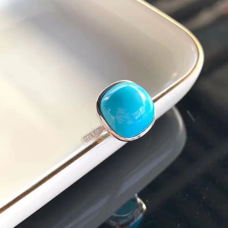 Anelli quadrati classici con pane turchese lucido per le donne anello blu vintage semplice adatto per gioielli di lusso leggeri da indossare ogni giorno