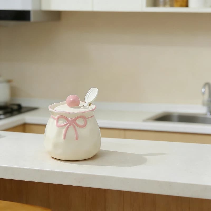 Nuovo simpatico set di barattoli di spezie in ceramica Bowknot cucina casa combinazione scatole di condimenti contenitore di sale peperoncino organizzatore di stoccaggio di condimenti
