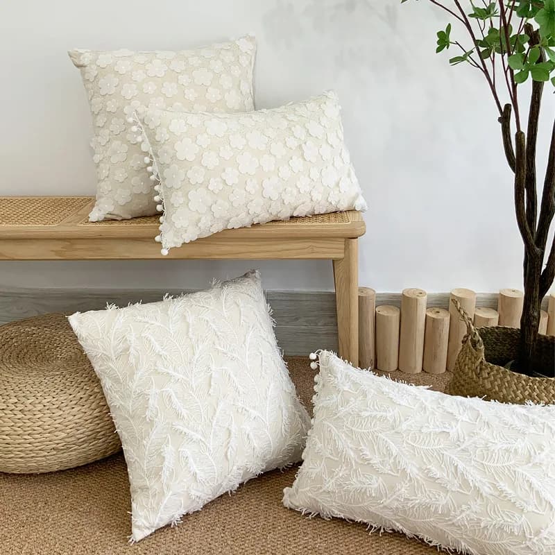 Fodera per cuscino ricamata in pizzo bianco romantico di lusso Fodera per cuscino decorativa in lino di cotone per divano Soggiorno Decorazioni per matrimoni