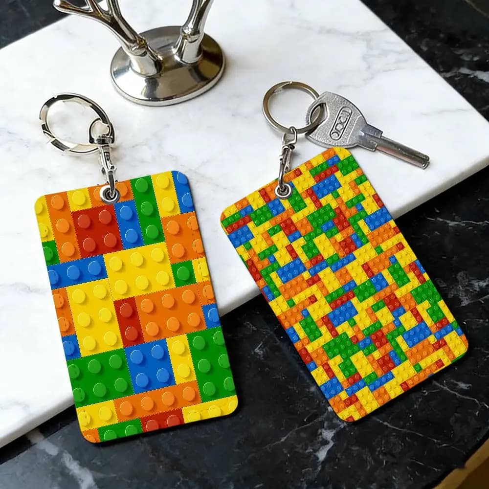 Portacarte multifunzione a forma di blocchi da costruzione, antiruggine, con portachiavi in PU, porta tessere identificative, porta pass, porta carte di moda per giovani.