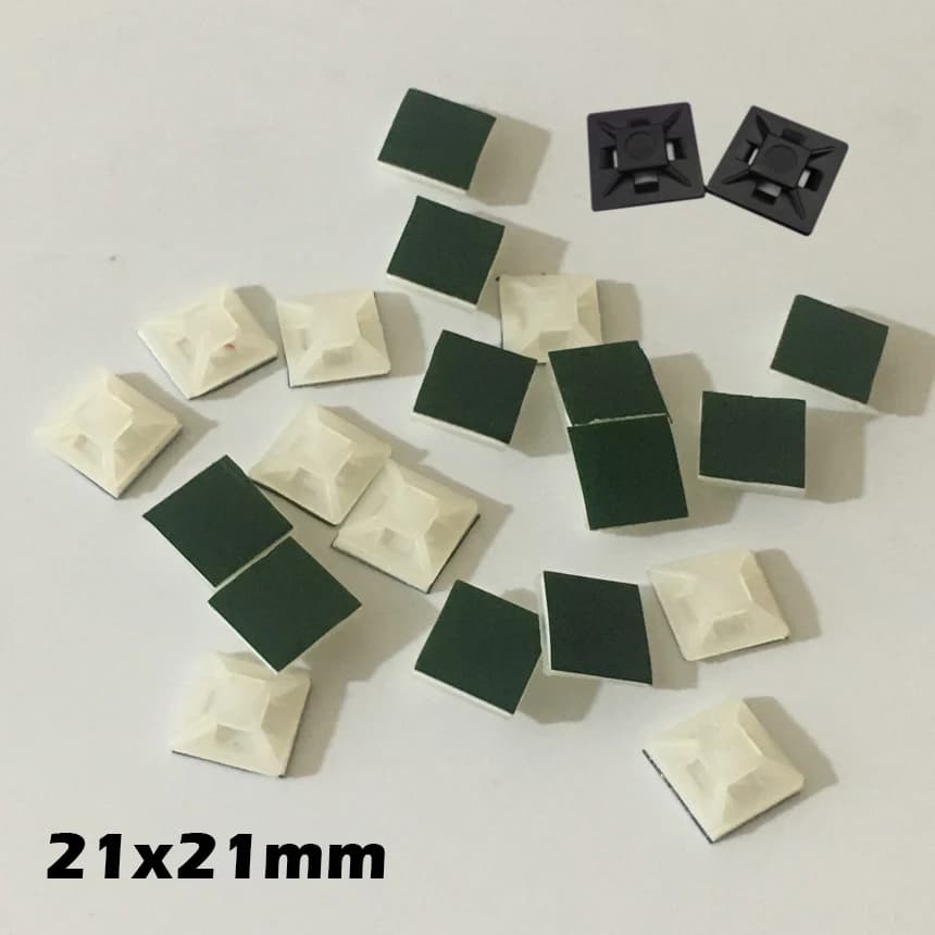 100 pz 21x21mm 21*21 Bianco Nero Nylong Quadrato di Plastica Verde Filo autoadesivo Zip Supporto per sedile fisso Fascetta per cavi Base di montaggio