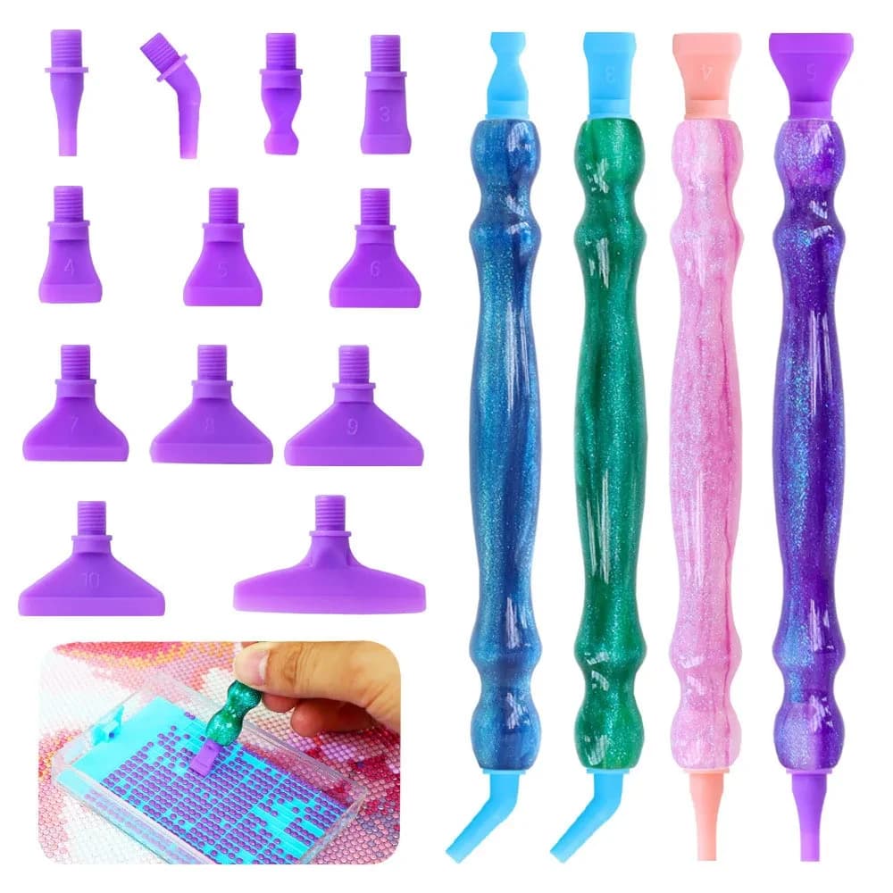 Set di Strumenti per Applicazione Diamanti in Resina 5D con Punte Sostituibili Filettate, Adatti per Nail Art con Diamanti Fai-da-Te