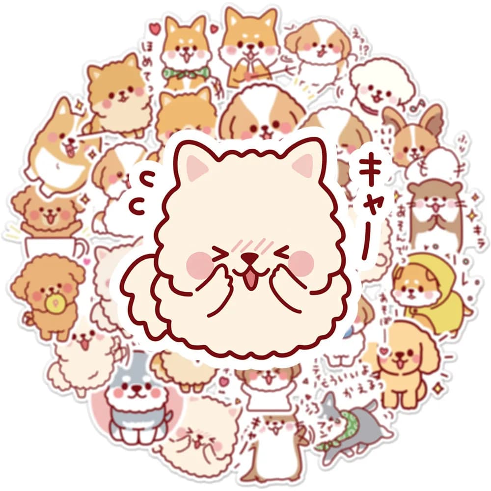 50 Pezzi Adesivi Kawaii a Forma di Cane, Simpatici Decalcomani di Cuccioli Shiba Inu, Adesivi in Vinile Impermeabili per Fai da Te, Scrapbook e Diari