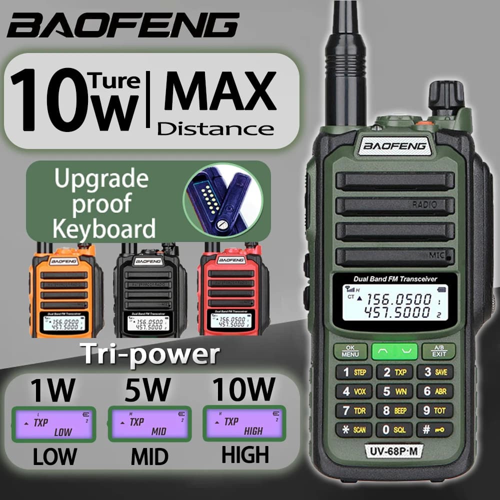 Walkie Talkie Tri-Power Baofeng UV-68 PRO MAX V2, Radio Bidirezionale ad Alta Potenza 10W con Antenna 711, Ricarica Rapida Type-C a Lungo Raggio