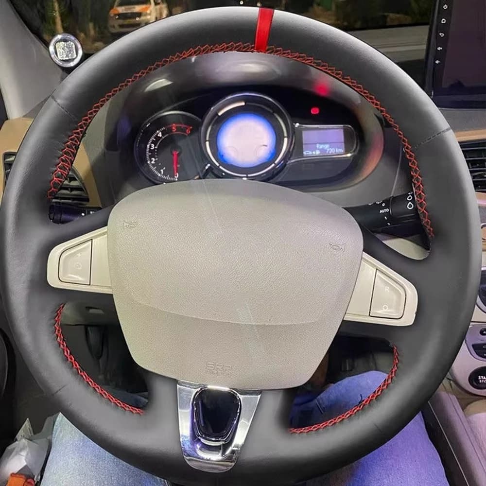 Per Renault Megane 3 Fluence (ZE) Scenic 3 Kangoo 2 Samsung SM3 coprivolante per auto nero microfibra Leather Trim Red bar