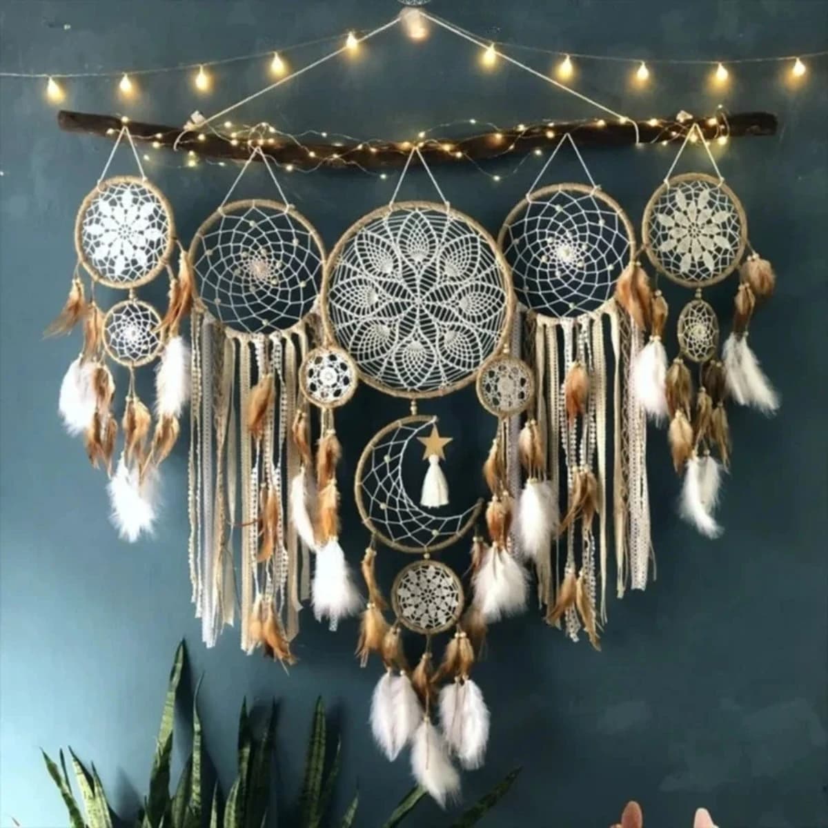 5Pcs Macrame Dream Catcher Wall Hanging Bohemian Home Decor Moon Nursery Bedroom Handmade Aesthetic Room Decoration Set