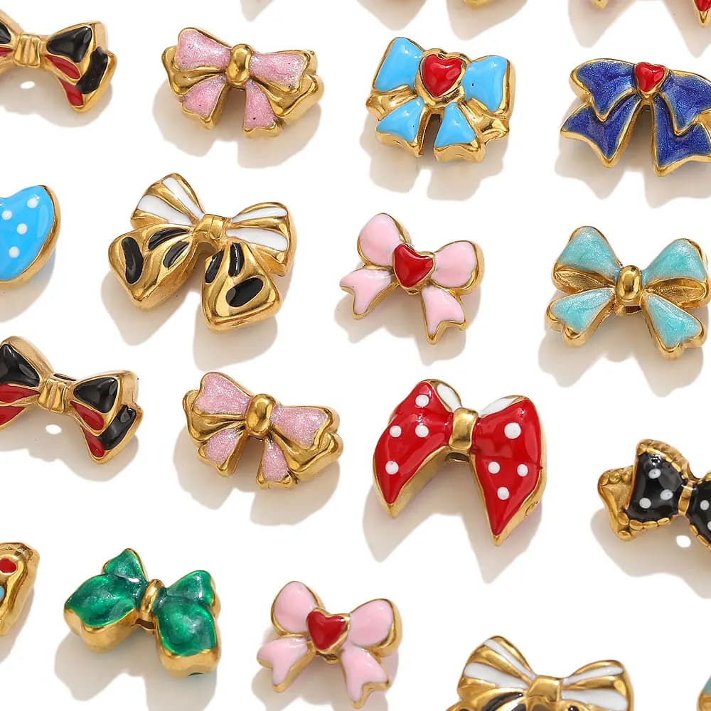 2 pieces stainless steel bowknot beads spacer for bracelet enamel beads spread diy cute beads creation of craft suuplies jewelry