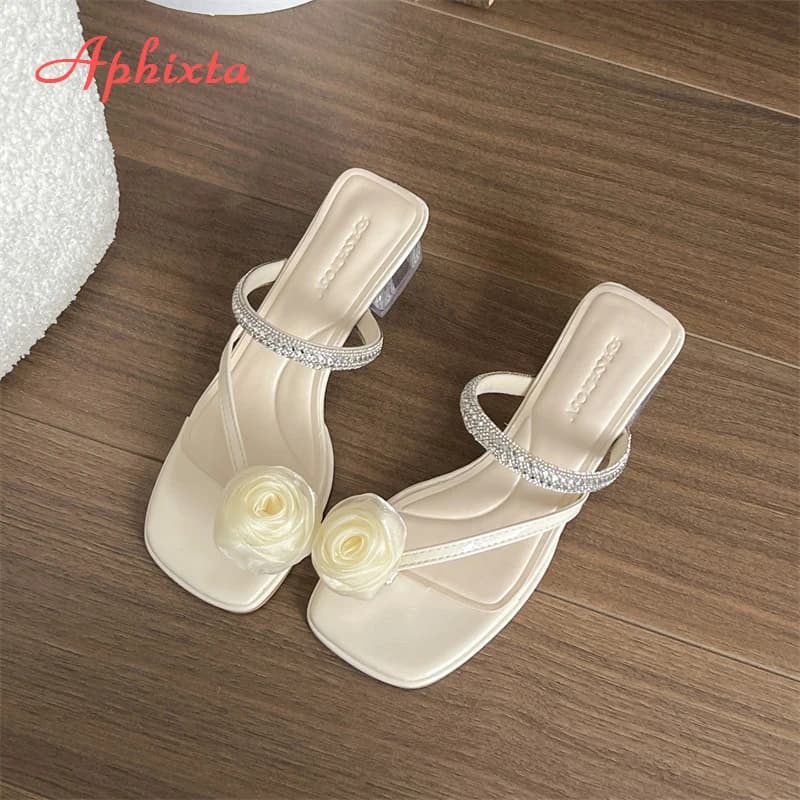 Aphixta Nuovo 3.5 centimetri Med Tacchi Presentazioni Aziende Produttrici Giochi Da Sera Delle Donne Del Fiore Dolce Presentazioni Aziende Produttrici Giochi Trasporto Pantofole Sandali Scarpe Eleganti