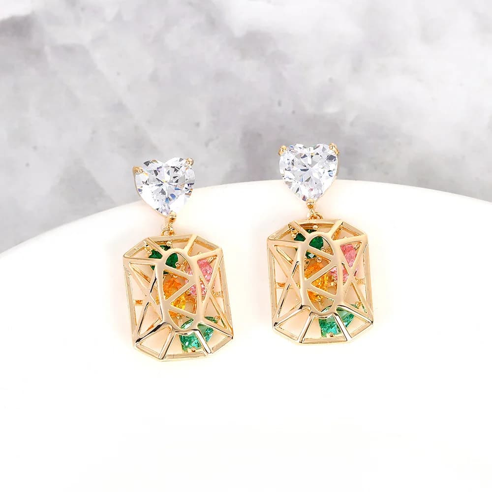 Orecchini Pendenti Geometrici in Argento 925 con Gemme Colorate, Gioielli alla Moda Placcati Oro per Uso Quotidiano e Feste