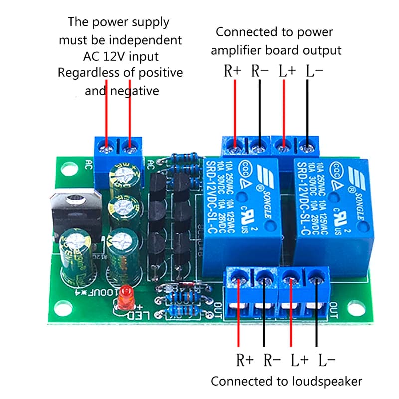 1PC Scheda di protezione dell'altoparlante audio Ritardo di avvio Kit di protezione DC Scheda di protezione dell'altoparlante a doppio canale fai da te Kit di componenti fai da te