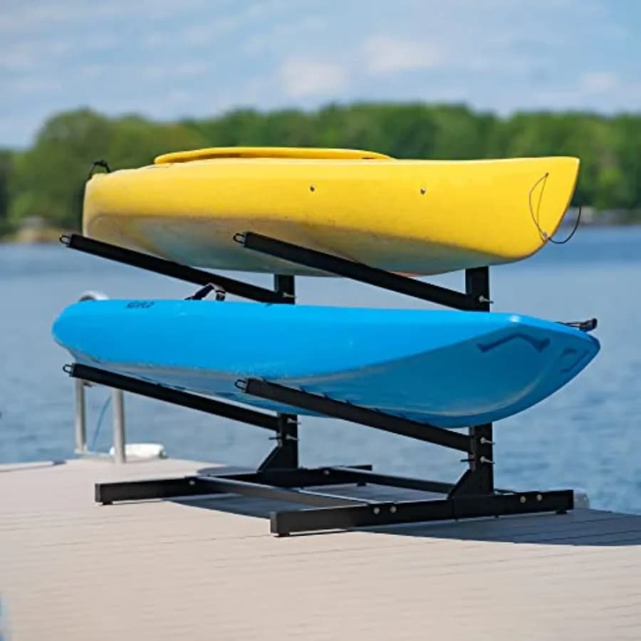 Supporto autoportante per kayak da interno ed esterno, porta kayak/canoa per 2 kayak, supporto regolabile per tavole da surf e SUP