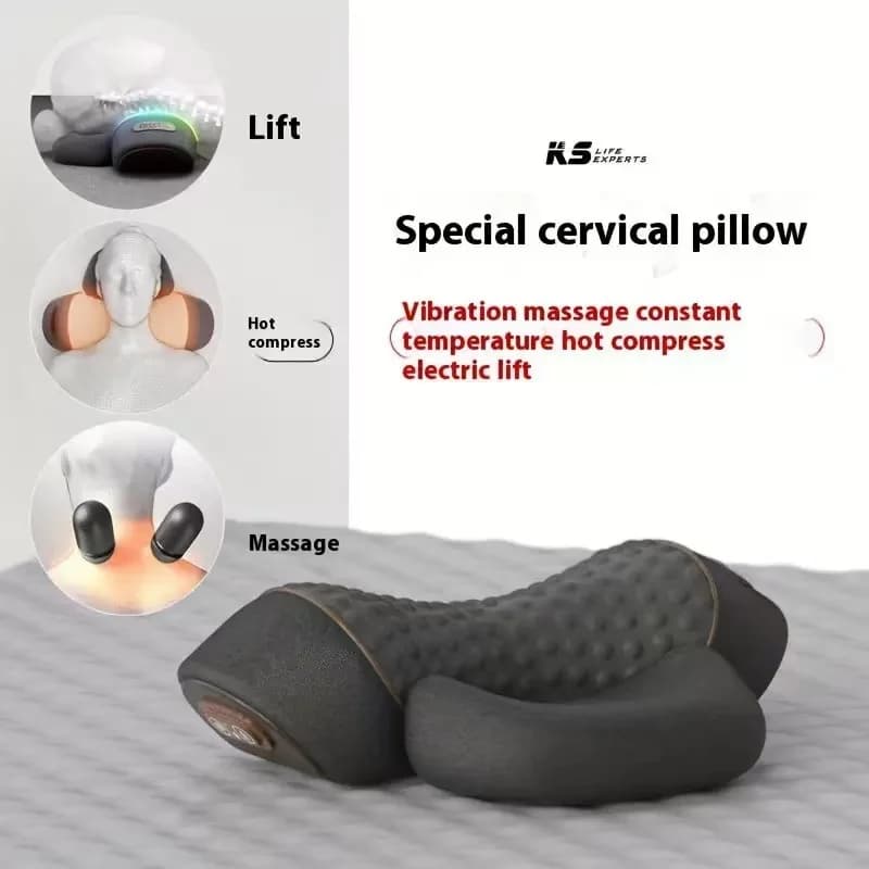 Cuscino Massaggiante Elettrico per il Collo, Stretcher Cervicale, Riscaldamento, Vibrazione, Massaggio, Trazione Lombare, Supporto Ortopedico per il Sonno