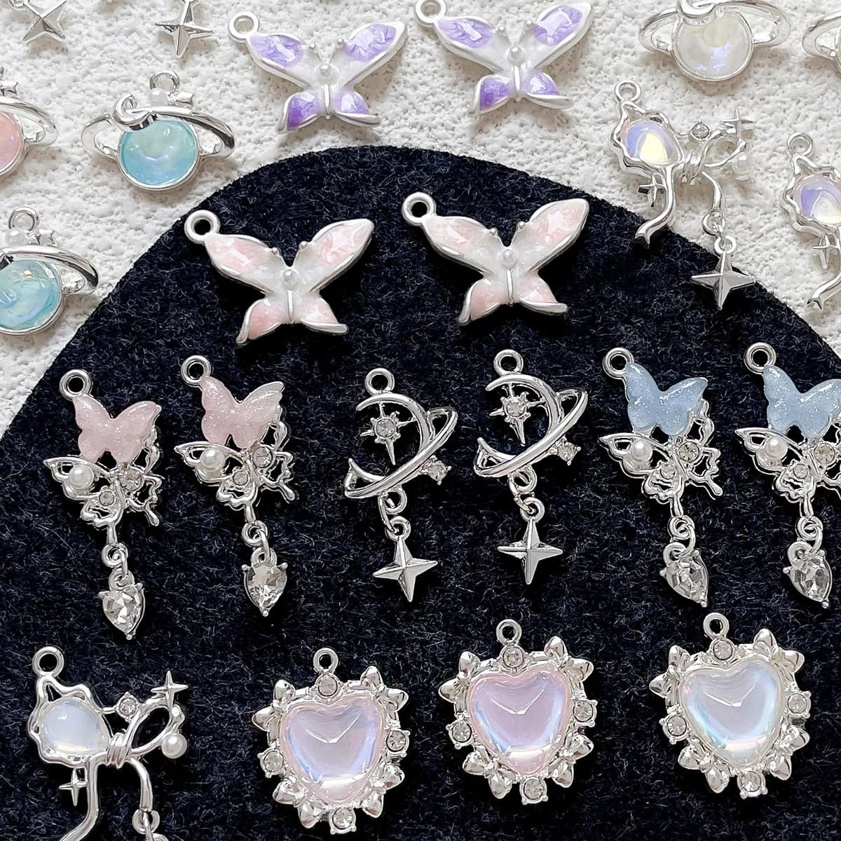 6pcs Alloy Dreamstar Planet Moon Butterfly Pendant Diy Handmade Jewelry Necklace Earrings Beaded Accessories