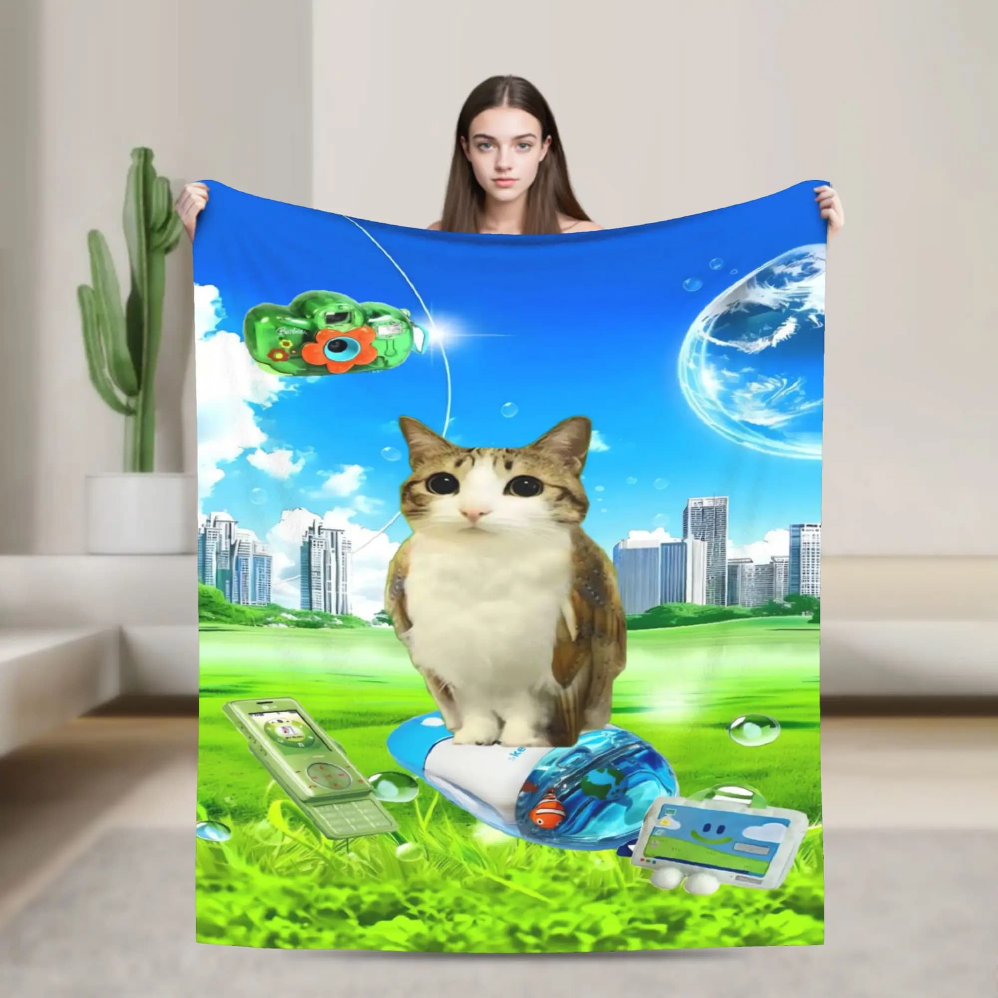 Decora Meowl Flannel Blanket Warm Throw Blanket for Home Decor Picnic Pattern Bedspread Sofa Bed Cover
