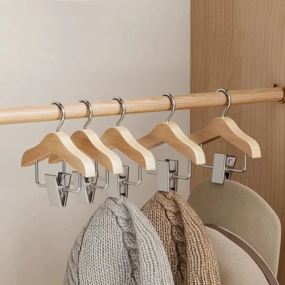 Portable Solid Wood Kids Hanger with Clip Anti Slip Mini Hanger Pet Clothes Hook