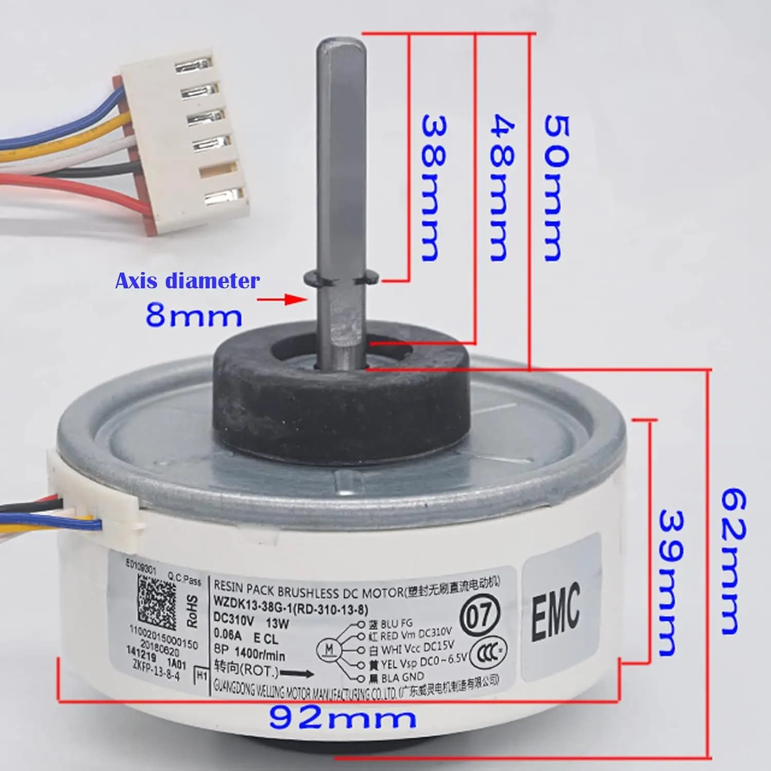 Motore per Condizionatore d'Aria RD-310-13-8 WZDK13-38G-1 13W, Motore Ventilatore DC Brushless per Sistema di Raffreddamento Domestico, Motore Ventilatore Inverter