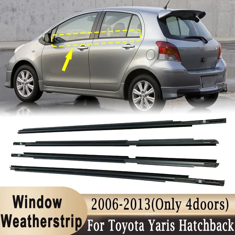 4 pezzi guarnizione per finestra per Toyota Yaris Hatchback 2006-2013 (non per 2 porte) strisce di tenuta in gomma per vetro lato esterno nere