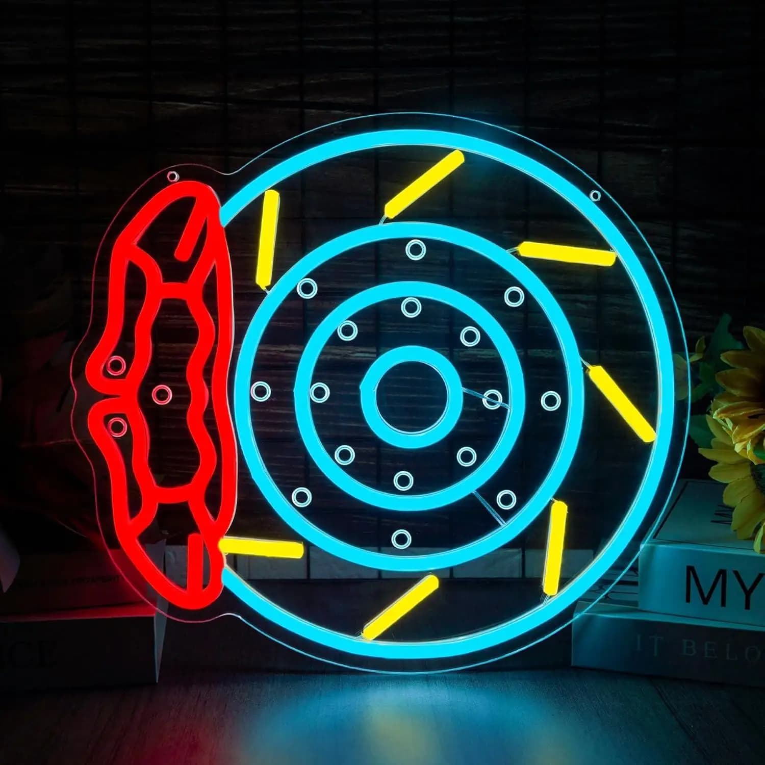 Insegna LED a Forma di Pastiglie Freno, Decorazione da Parete per Garage, Regalo per Appassionati di Auto e Corse, Luce USB per Man Cave, Regali per Entusiasti di Auto, Officine e Bar