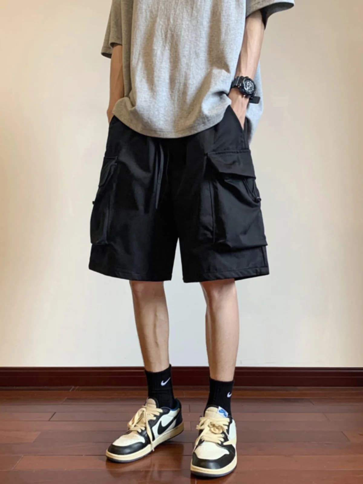 Summer Thin Workwear Shorts Men's Trendy Loose Function Multi-Pocket Pants Hong Kong Style American Casual Five-Quarter Pants