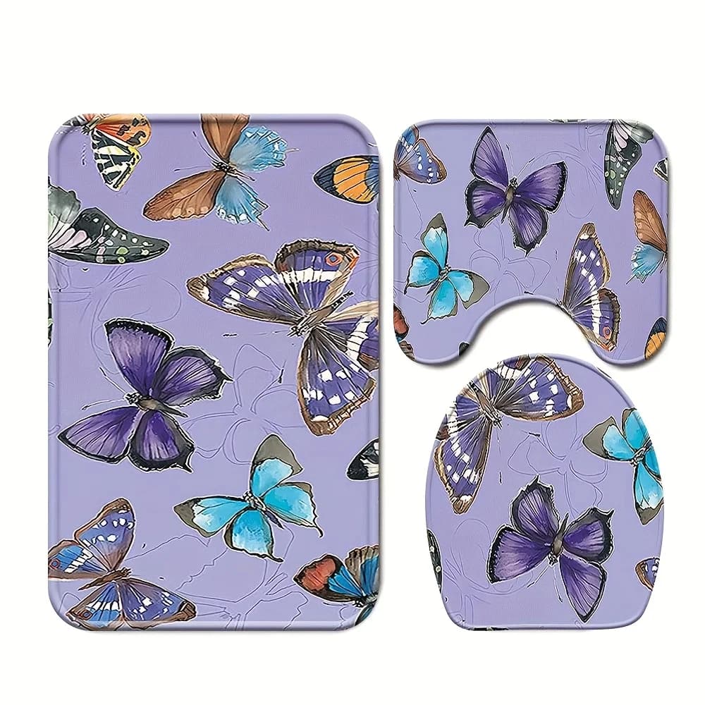 Set Tappetini da Bagno con Motivo Farfalla, Tappeto Spa, Decorazione per Bagno, Regalo, Stampa Tropicale, Tappetino Morbido