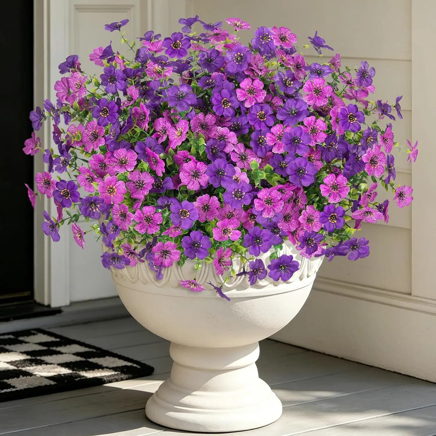 12 mazzi di fiori di margherita artificiali, piante finte resistenti ai raggi UV per decorazioni primaverili all'aperto, viola chiaro
