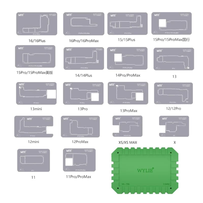 BGA stencil kit for iphone X/XS Max/11/12/13/14/15/16Pro Max motherboard middle layer Universal magnetic BGA reballing pad