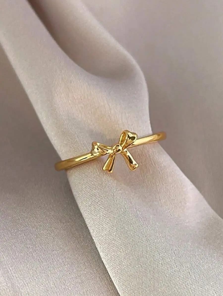 Elegante anello regolabile minimalista con fiocco per donna, da indossare ogni giorno e per le feste