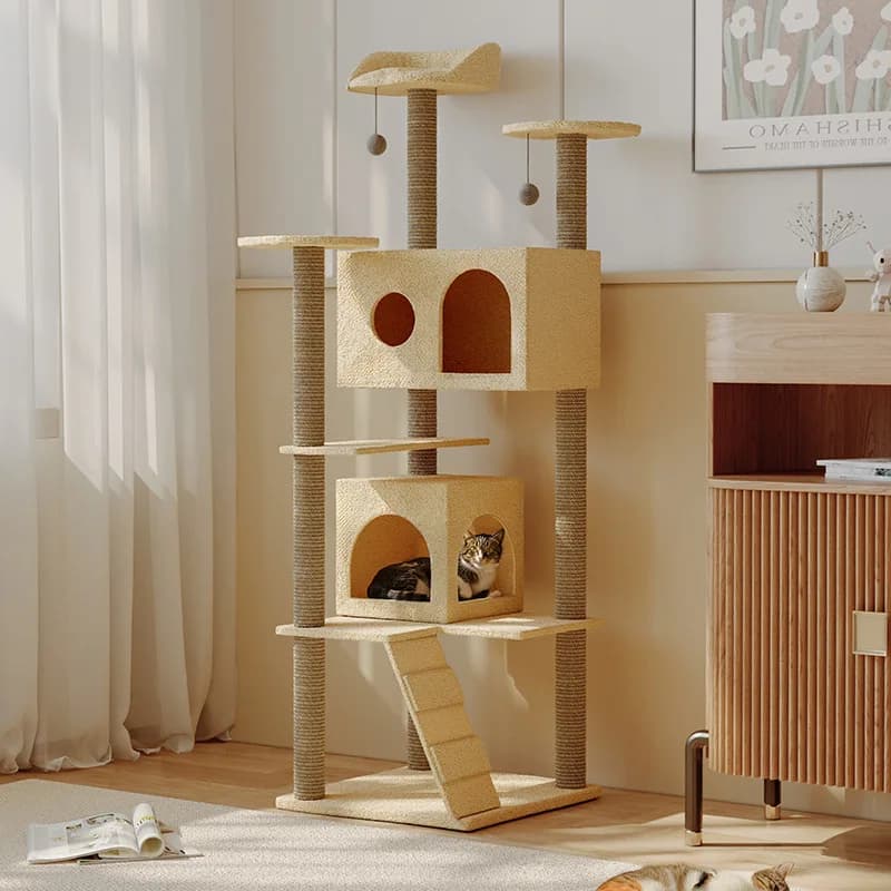 Grande lusso moderno in legno di sisal integrato torre per albero per gatti in stile classico scaffale per arrampicata per gatti nido e cartone imballati