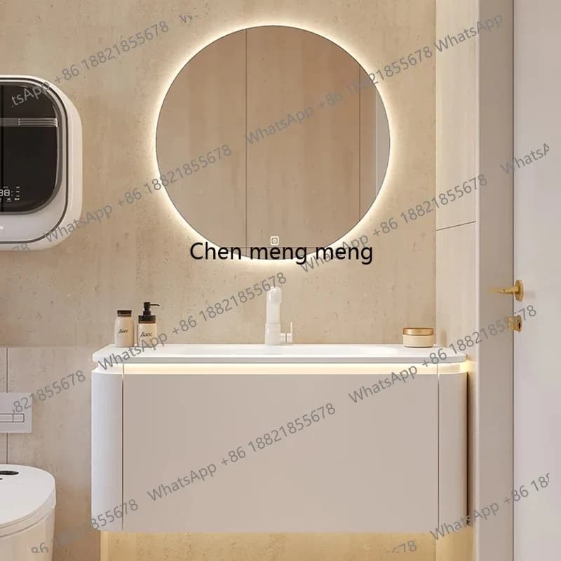 Mobile Bagno Moderno in Legno Impermeabile da Parete con Specchio, Mobiletto per Bagno, Arredamento Casa
