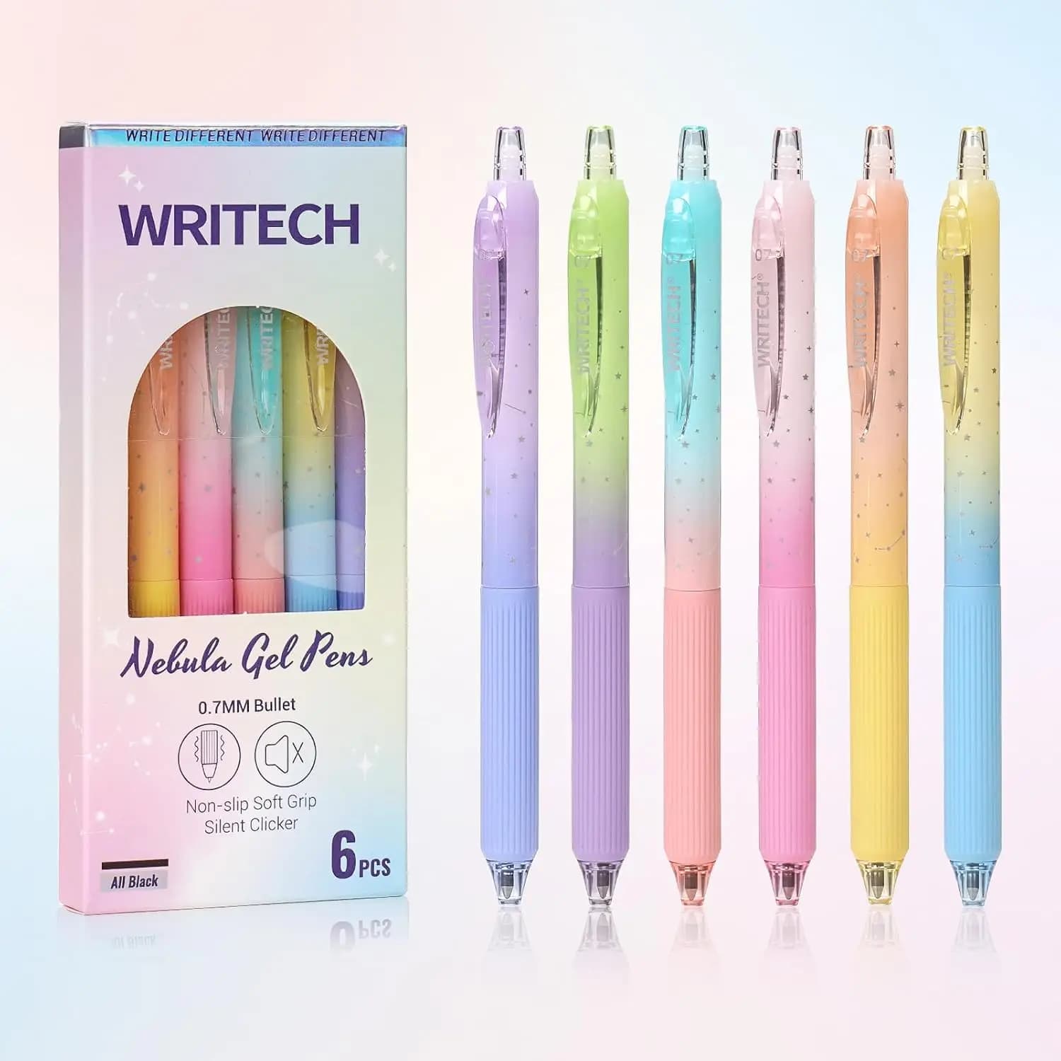 Gel Pens Fine Point 0.7mm Black Ink Retractable 6ct Smooth Writing Gradient Barrel for Journaling Note Taking Silent Click